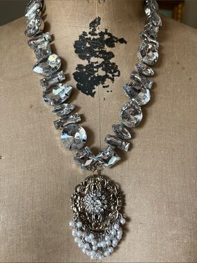 Katrina Crystal Statement Necklace with Pearl Fringe